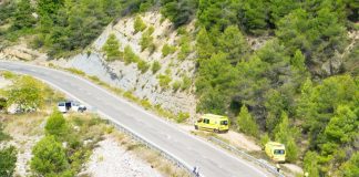 Aparatoso accidente de un motorista a la altura de Abizanda