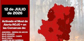 Aragón vuelve a declarar la alerta rojo plus por riesgo de incendios en doce comarcas